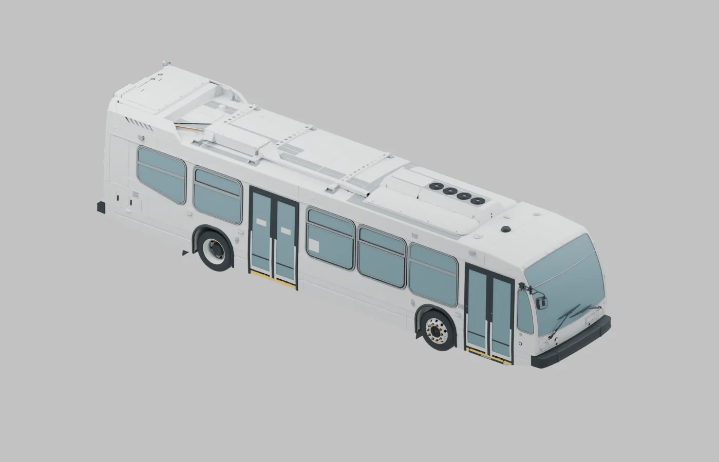 Unbranded transit bus with detailed boarding area