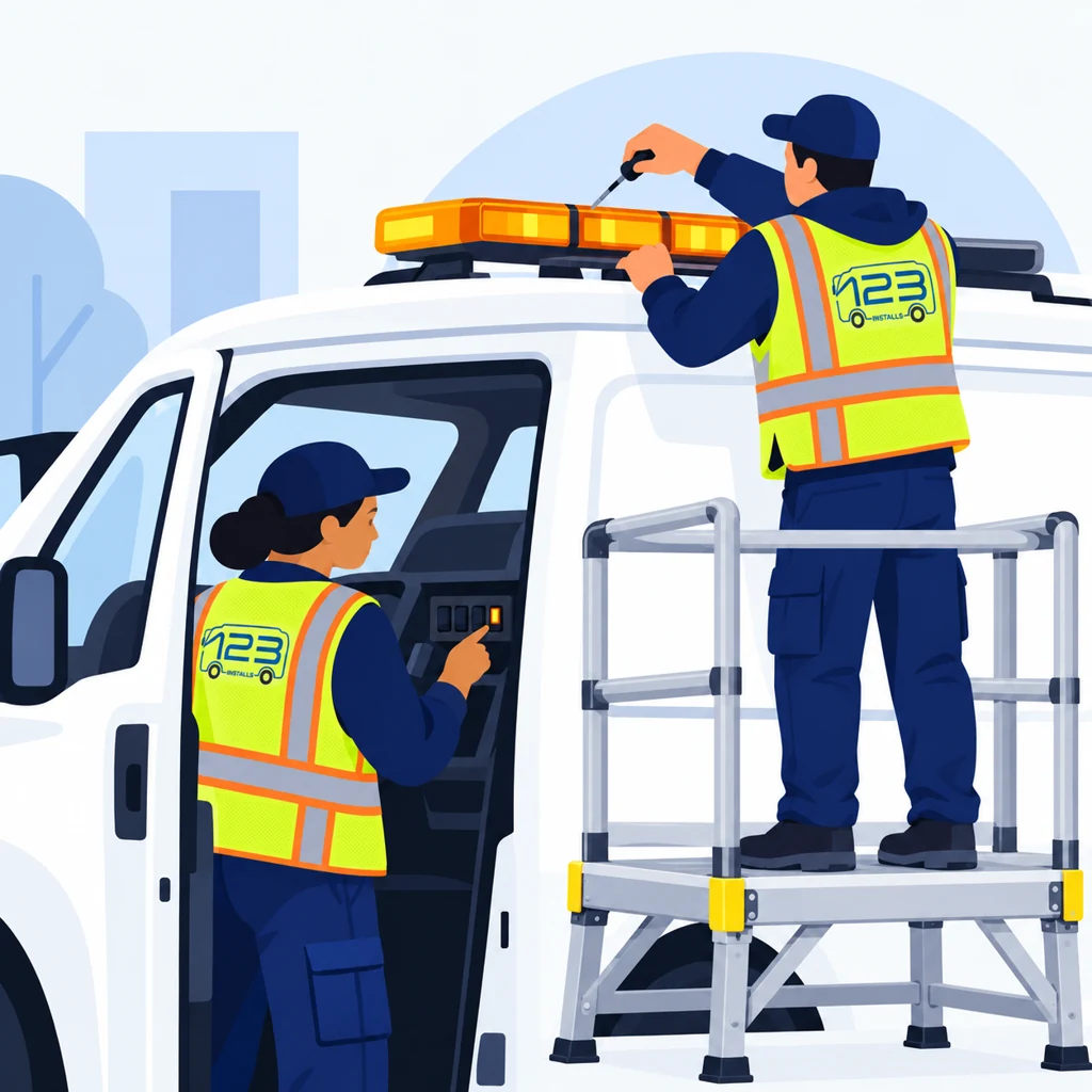123 Installs technicians fitting a vehicle warning lightbar