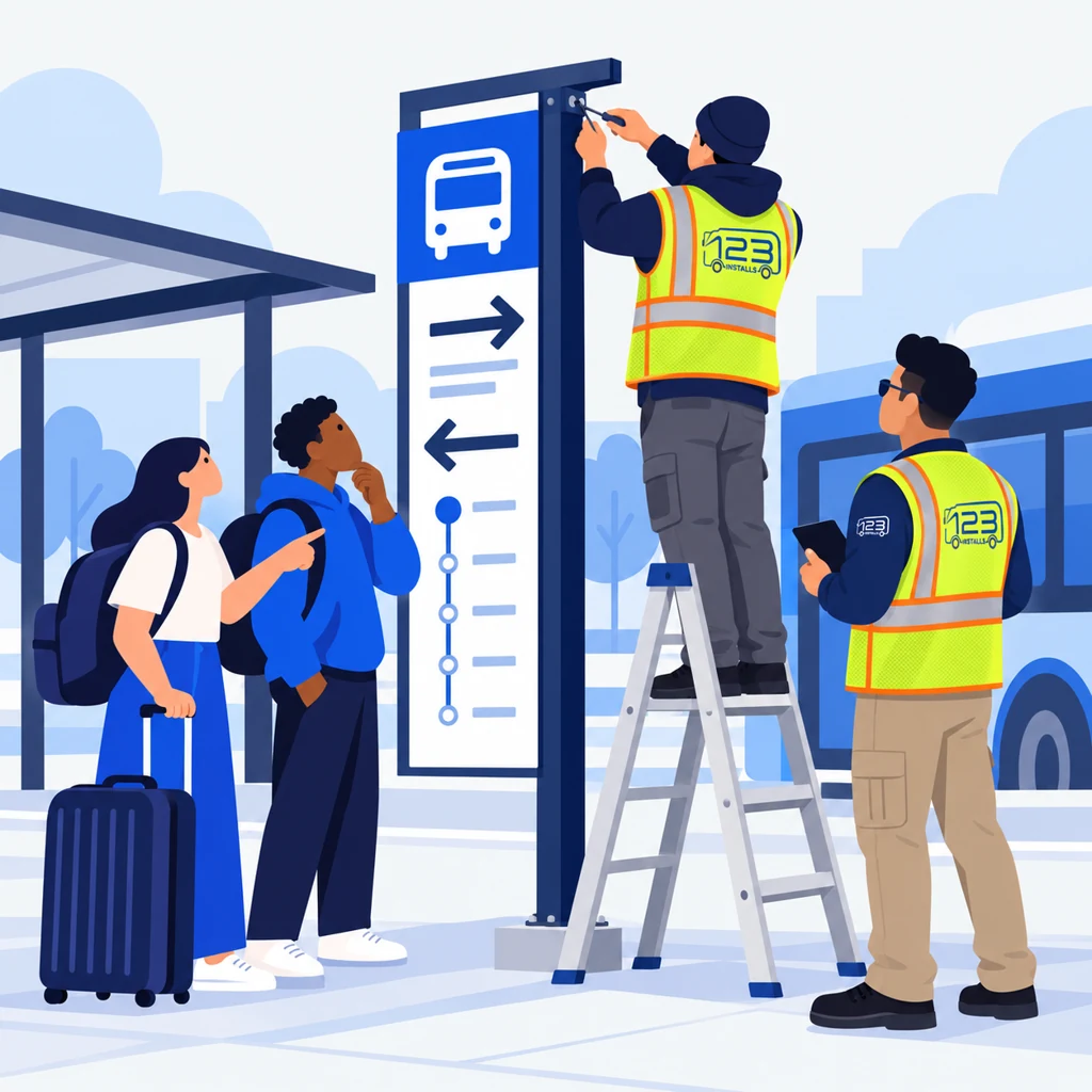 Passengers using transit wayfinding with installation support